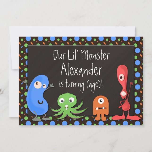 Monster Theme III Birthday Party Invitations (Front)