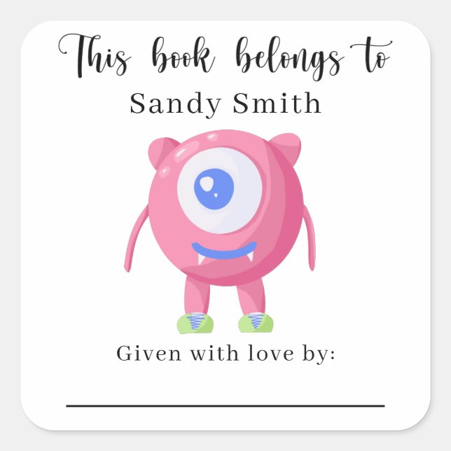Monster - This book belongs to with message Square Sticker (Front)