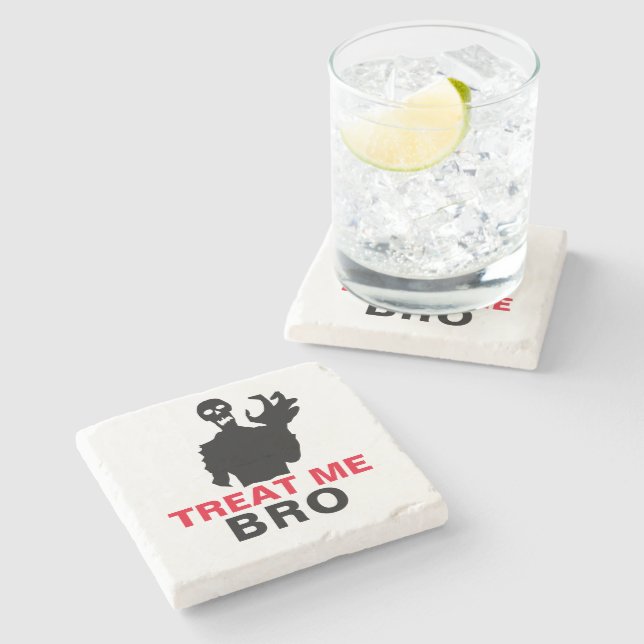 Monster Treat Me Bro funny Halloween customisable Stone Coaster (Side)