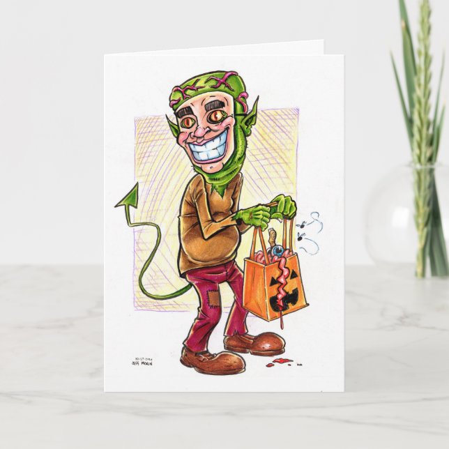 Monster Trick or Treater Halloween Card (Front)