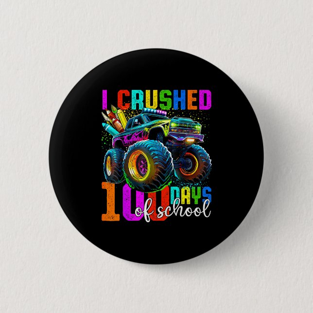 Monster Truck 100th Day Of School Boys 100 Days Of 6 Cm Round Badge (Front)