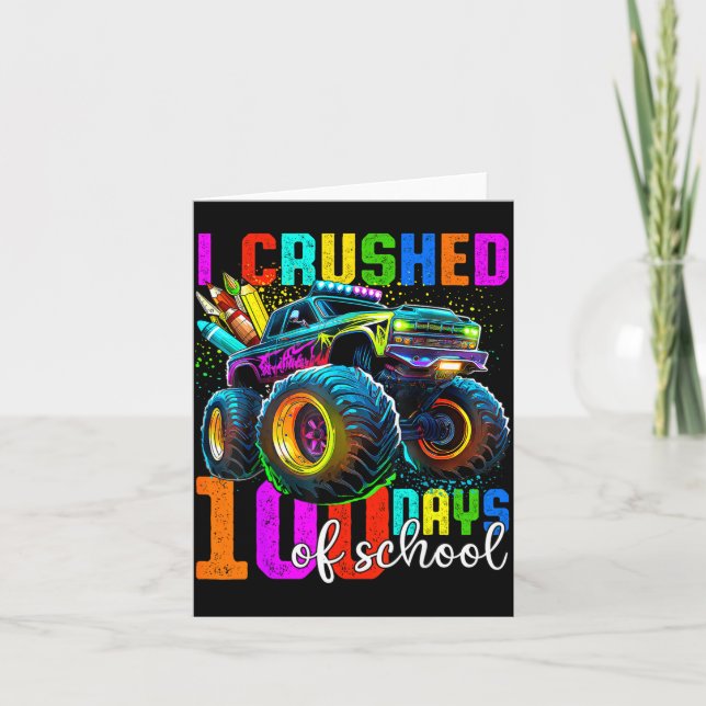 Monster Truck 100th Day Of School Boys 100 Days Of Card (Front)