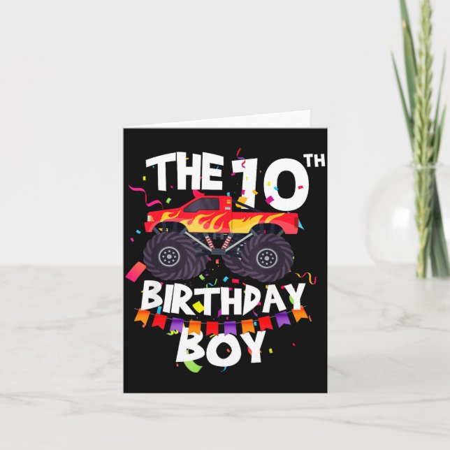 Monster Truck 10th Birthday Boy Funny 10 Years Old Card (Front)