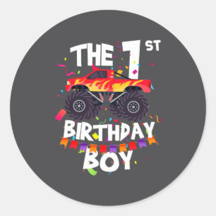 Monster Truck 1st Birthday Boy Funny 1 Years Old B Classic Round Sticker