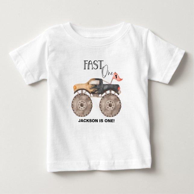 Monster truck 1st birthday Fast ONE kids Baby T-Shirt (Front)