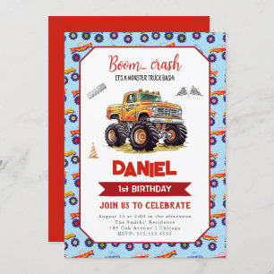 Monster Truck 1st Birthday Invitation
