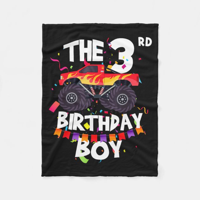 Monster Truck 3rd Birthday Boy Funny 3 Years Old B Fleece Blanket (Front)