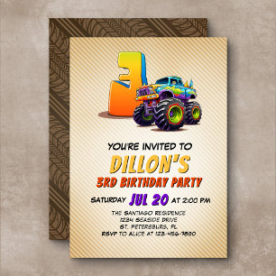 Monster Truck 3rd Birthday Invitation