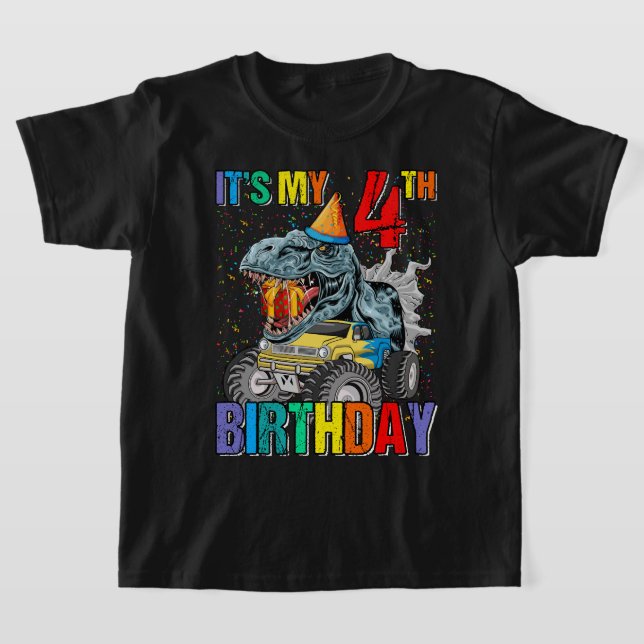 Monster Truck 4 Year Old Tee 4th Birthday Boy Mons (Laydown)
