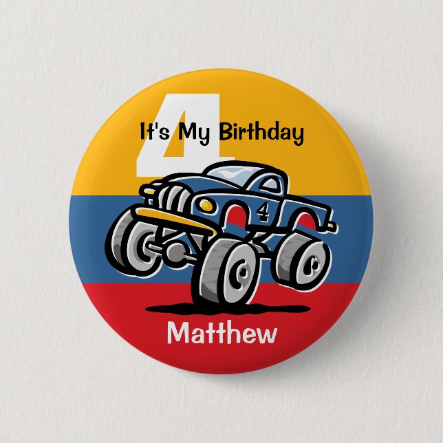 Monster Truck 4th Birthday 6 Cm Round Badge (Front)