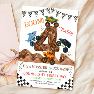 Monster Truck 4th Birthday Invitation