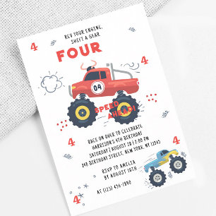 Monster Truck 4th Birthday Party Invitation