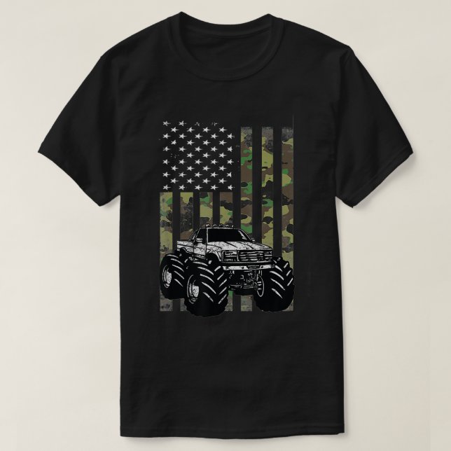 Monster Truck 4th Of July US Flag Army dino  T-Shirt (Design Front)