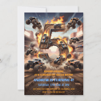 Monster Truck 5th Birthday Bash Invitation