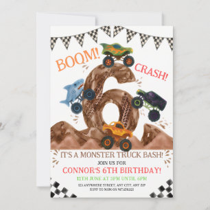 Monster Truck 6th Birthday Invitation