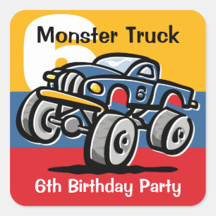 Monster Truck 6th Birthday Square Sticker