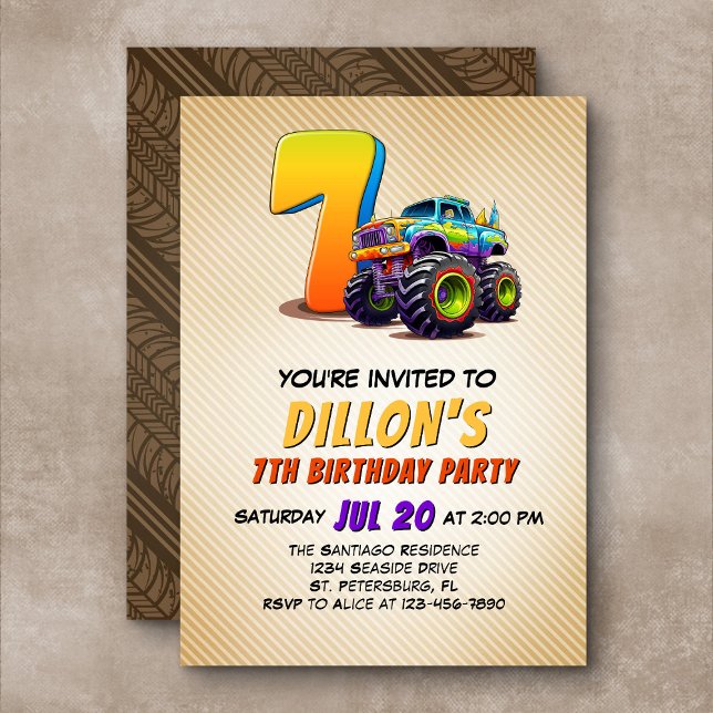 Monster Truck 7th Birthday Invitation (Creator Uploaded)