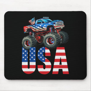 Monster Truck American Flag July 4th Usa Racing Fo Mouse Pad