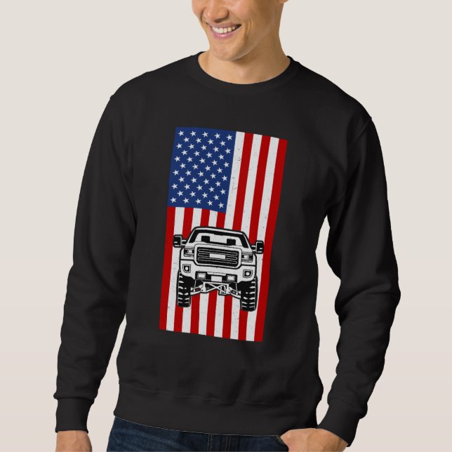 Monster Truck American Flag  Racing USA Patriotic Sweatshirt (Front)