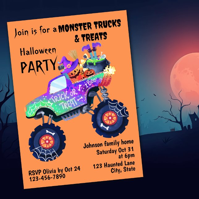 Monster Truck And Treats Halloween Party  Invitation (Creator Uploaded)