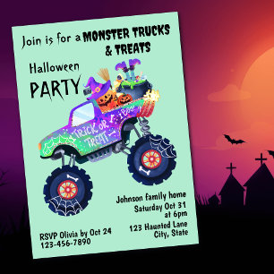 Monster Truck And Treats Halloween Party  Invitation
