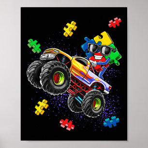 Monster Truck Autism Awareness Puzzle Piece Gift F Poster