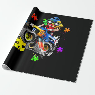 Monster Truck Autism Awareness Puzzle Piece Wrapping Paper