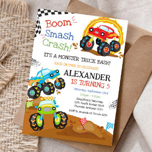Monster Truck Bash Boom Smash Crash Boy Birthday Invitation