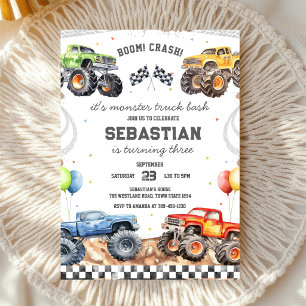 Monster Truck Bash Boom Smash Crash Boy Birthday  Invitation