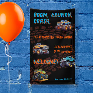 Monster Truck Bash Boy 9th Birthday Party Banner
