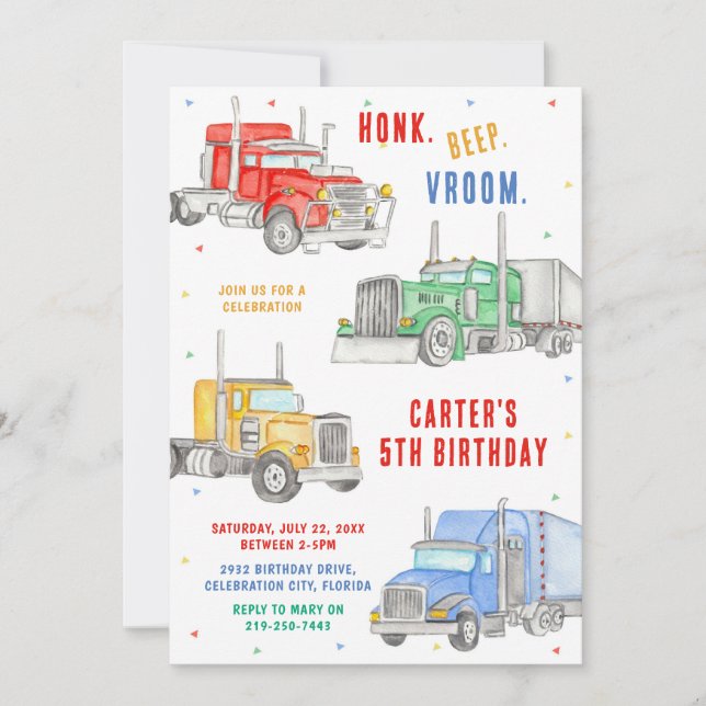 Monster Truck Bash Boy Birthday Invitation (Front)