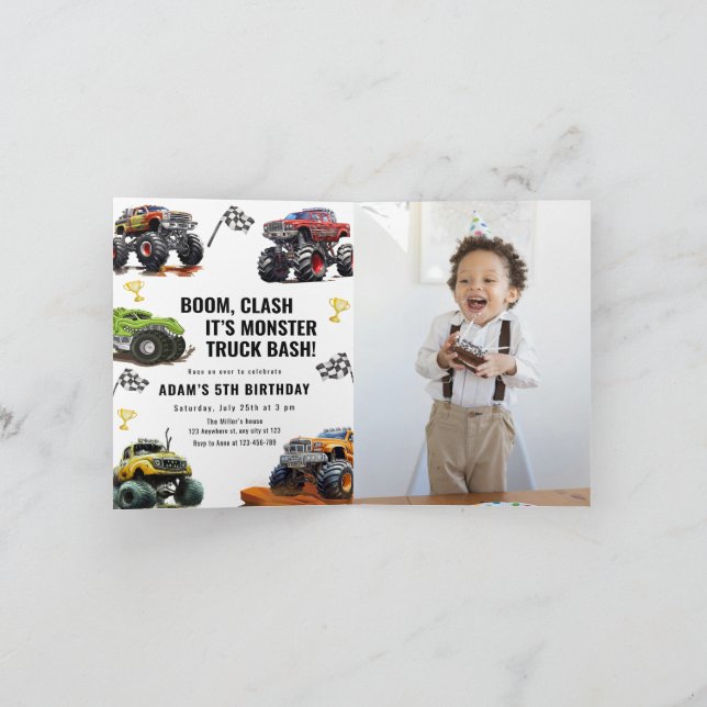 Monster Truck Bash Party Boys Race Car Birthday Invitation (Inside)