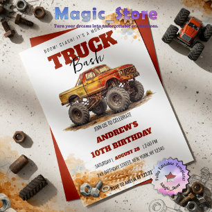 Monster Truck Bash Vintage Rusty Truck Birthday  Invitation