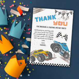 Monster truck birthday bash kids cool fun modern thank you card