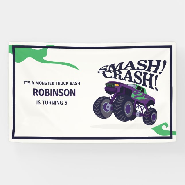 Monster Truck Birthday Bash - Smash & Crash Party Banner (Horizontal)