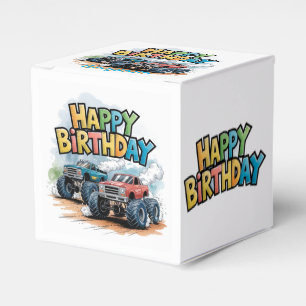 Monster Truck Birthday Bash Watercolor Art Favour Box