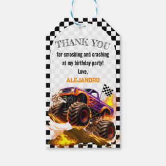 Monster Truck Birthday Fire Flames  Gift Tags