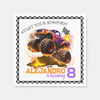 Monster Truck Birthday Fire Flames  Napkin