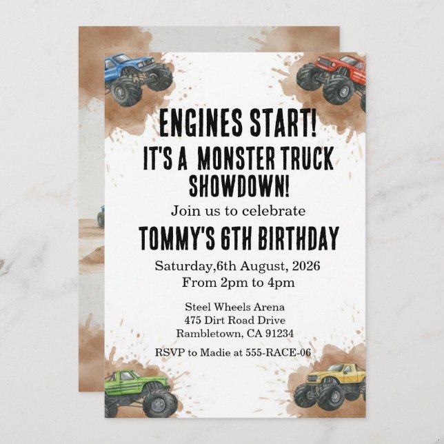 Monster Truck Birthday Invitation (Front/Back)