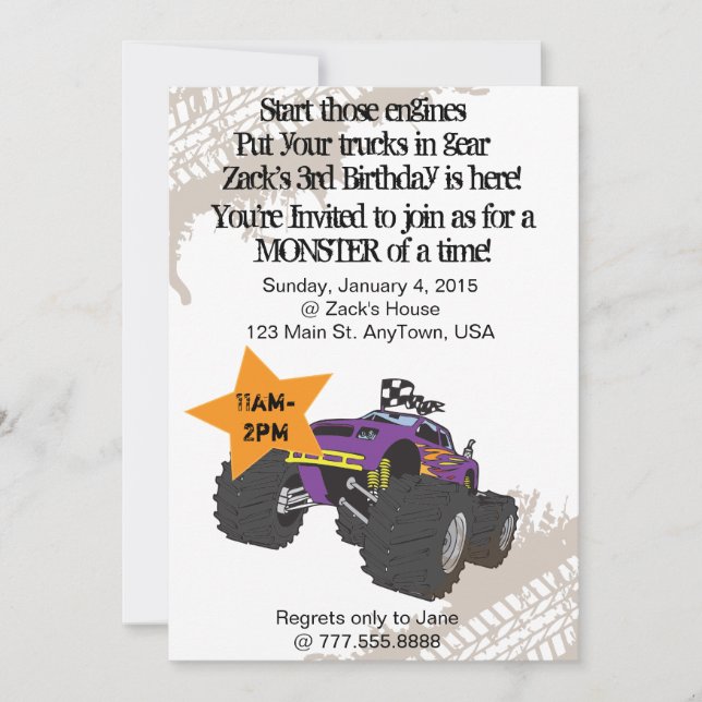 Monster Truck Birthday Invitation (Front)