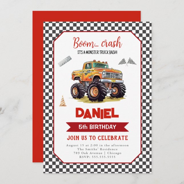 Monster Truck Birthday Invitation Any Age (Front/Back)