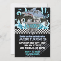 Monster Truck Birthday Invitation-Blue Shark