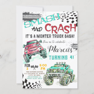 Monster Truck Birthday Invitation, Boys Truck Invitation