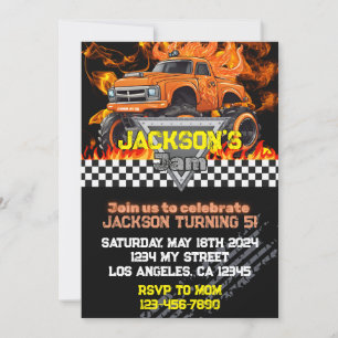 Monster Truck Birthday Invitation- Orange Bull Invitation