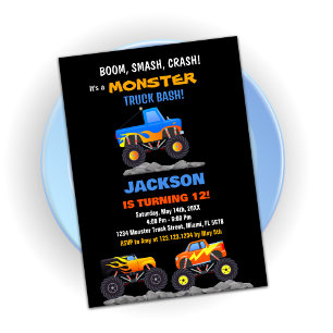 Monster Truck Birthday Invitations Black