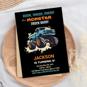 Monster Truck Birthday Invitations Black