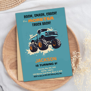 Monster Truck Birthday Invitations Blue