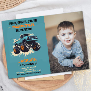 Monster Truck Birthday Invitations Blue photo