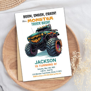 Monster Truck Birthday Invitations Green