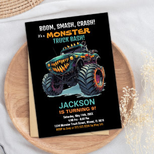 Monster Truck Birthday Invitations Green Black